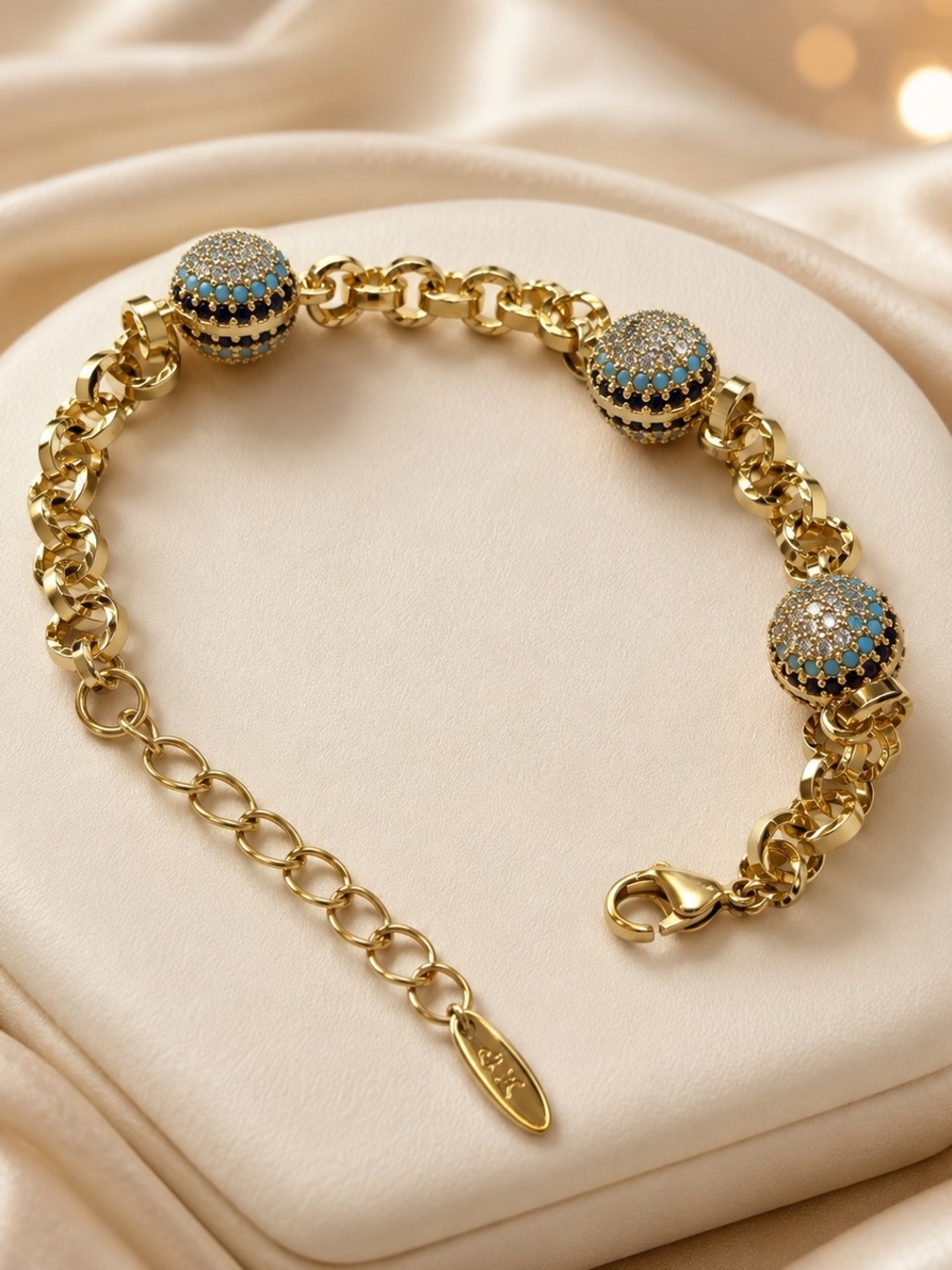 High Quality Gold Laminated Turquoise Pavé Bracelet – Water Resistant